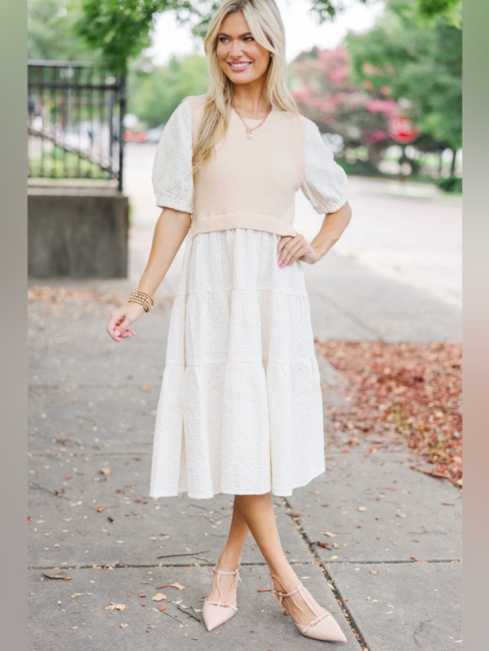 VOY Be Your Own Joy Camel Layered Midi Dress Medium